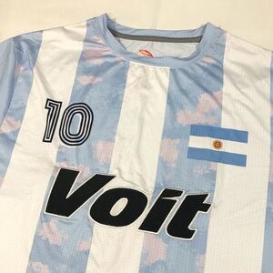 NWOT Voit Tramever Mens XL Soccer Jersey Shirt #10 Messi Crewneck Camo Pink Blue